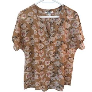 Daniel Rainn rose print top floral sheer short sleeve blouse EUC
